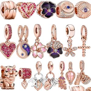 Charms 925 Sterling Sier Charm Vermicite Rose Golden Flower Tiger Cross Love Lämplig för Pandora Jewelry Gifts Drop Delivery Findin Dhiqz