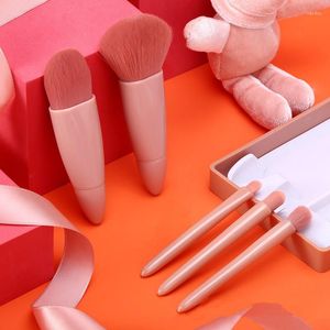 Makeup Brushes 4/5pcs Portable Mini Set Foundation Powder Eyeshadow Blending Pink Red Cosmetic Accessories Travel