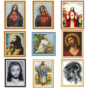 Almofada Jesus Sagrado Coração Cristo Figura Religiosa Pintura Contagem Impressão Diy Cross Kit DMC 11CT 14CT Bordado de bordado Conjunto de bordados