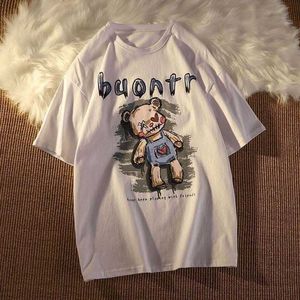 Designer Fashion Clothing Hip hop Tees Rock Tshirts 100% Cotton American Cartoon Little Bear Printed Couple Loose Short Sleeve T-shirt Ins Short Sleeve T-shirt