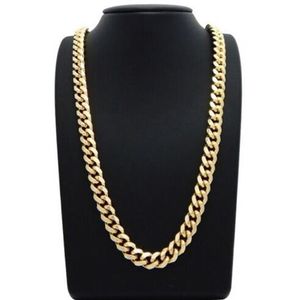 Ny Miami Cuban Link Curb Chain Box Lock 14K Guldpläterad 30 halsband296o