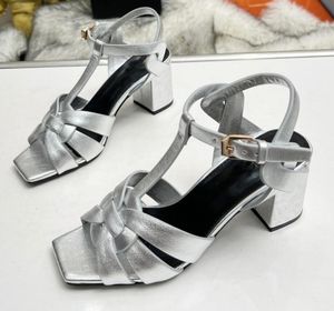 Designer Leather women Tribute chunky Sandals Leather Mid Heel Flat Dress Shoes Classic Sexy Ladies Famous Casual Elegant Size 34-44