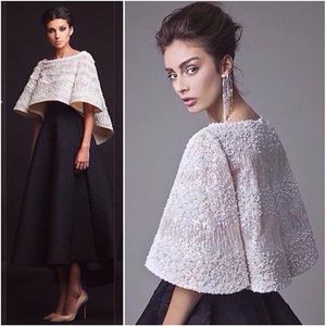 أسود أبيض Krikor jabotian سهرة الفساتين قطعتين طول الكاحل نصف الأكمام فساتين حفلة موسيقية مع سترة فساتين رسمية حقيقية Imag262s