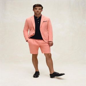 Moda 2020 Summer Beach Coral Düğün Smokin Mens Damat Takımları Çentikli Yakıt İki Düğme İş Balsası Blazer Ceket Jack304o