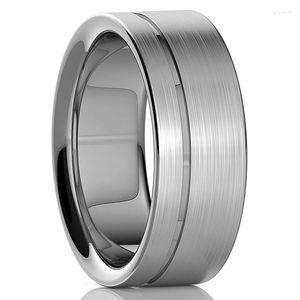 Wedding Rings Fashion 8mm Silver Color Brushed Stainless Steel For Men Thin Groove Engagement Ring Unisex Anniversary Jewelry Gifts