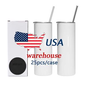 USA CAN Warehouse Bicchieri per sublimazione da 20 once diritti Bicchieri per auto da 20 once bianchi con cannuccia di plastica JY19