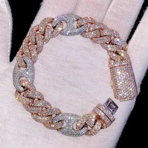 Biżuteria mody 925 Srebrna mrożona kubańska łańcuch VVS Moissanite Diamond Hip Hop Miami Cuban Men Bransoleta