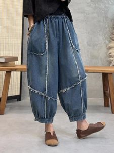 Kadınlar Kot Koreli Vintage Tasarım Denim Pantolon Yaz Güz Gevşek Moda 2023 Bayanlar Klasik Günlük Boyut Boyut Harem Pantolon