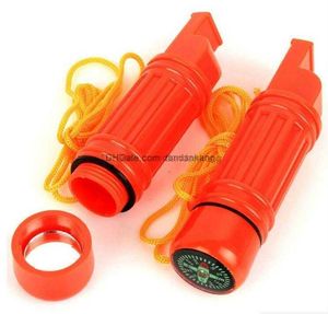 5 I 1 Multifunktion Emergency Survival Whistle Camping Backpacking Compass Tool Portable Outdoor Mini Survival Geing Travel Whistle