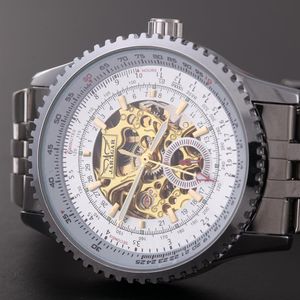 New Jaragar Relojes ogląda najlepsze markę Mens Classic ze stali nierdzewnej Self Wind Skulet Mechanical Watch Fashion Cross Crosswatch274a