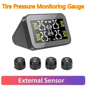 Carro novo sistema de monitoramento de alarme de pressão de pneu de carro de energia solar TPMS Tela grande Aviso de temperatura de pressão Sensores internos e externos