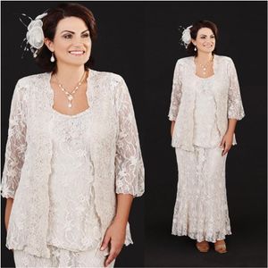 Novos vestidos plus size para mãe da noiva com jaqueta rendada decote redondo roupa formal até o tornozelo plus size vestido de noiva noivo310V