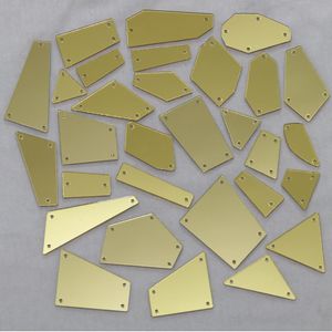 Borstar lätt guld akrylspegel sy på strass diy flatback spegel akryl sy på stenar med hål för sömnad