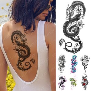 Vattentät tillfällig tatuering klistermärken drake orm lejon varg djur blixt tato kvinna sexig kropp konst arm falsk ärm tatueringar man