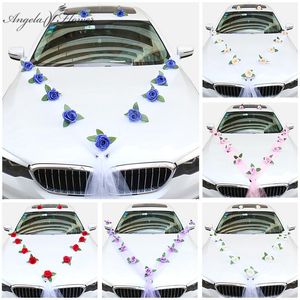 Lápides decoração de carro de casamento flores artificiais com fita para maçaneta da porta do carro espelho retrovisor decoração de canto traseiro guirlanda flor rosa de seda