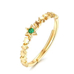 0 3mic 9K Gold Vermeil Plated Natural Emerald Star Ring In 925 Sterling Silver Engagement Wedding Jewelry For Gift2095