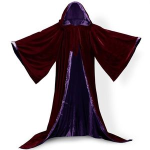 Långa ärmar sammet huva kappa bröllop capehooded sammet kappa halloween fest trolldom cape medeltida wicca robe barn cosplay 215d