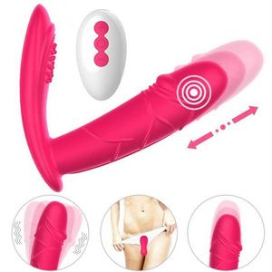Wearable Panty Vibrator Wireless Remote Automatic Thrusting Dildo Vibrator G-Spot Clitoris Stimulate Adult Toy For Woman Q0602256N