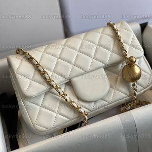 10A Mirror Quality Designers Mini 18cm Square Pearl Crush Bags Womens Retangular 20cm Gold Ball Bag Luxo Black Quilted Flap Purse Crossbody Shoulder Strap Box Bag