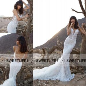 Abiti da sposa senza schienale lungo treno Pnina Tornai Sexy Custom Made 2019 Splendidi abiti da sposa a sirena in pizzo pieno305N