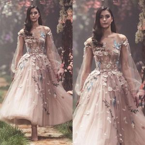 2019 real Paolo Sebastian spring Prom Dresses Long Sleeves Flower Embroidery Party Evening Gowns Appliques Ankle Length Tulle Form3003