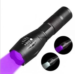 Torcia UV T6 Luce nera portatile Doppie luci zoom torcia ultravioletta Lampada scorpione 395NM 18650 torce batteria Rivelatore di denaro per cimice dell'urina del cane