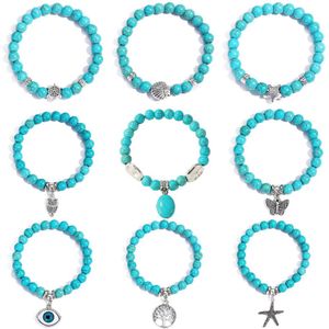 Bohemiska naturstenpärlor armband Lucky Charm 8mm Blue Turquoises Par Armband Naturliga smycken Armband Handkedja för kvinnliga gåvor