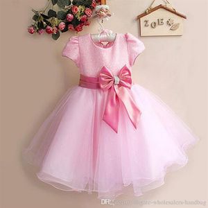 Vestido de manga curta com lantejoulas para meninas de 2 a 7 anos Vestido de princesa Vestido de noiva para menina flor 284E