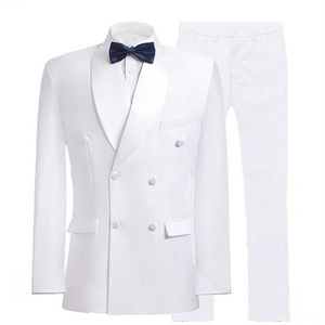 Ny ankomst dubbelbröst vita brudgummen smokar sjal lapel män kostymer 2 stycken bröllop prom middag blazer jacka byxor slips w912258m