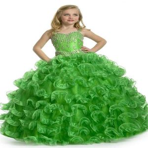 Ny ankomst 2018 Girl Pageant Dress Beautiful Emerald Green Beading Ball Gown Lovely Flower Girl Dresses Flg005239M
