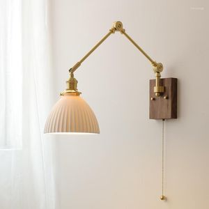 Wall Lamp Rocker Ceramic LampshadeBedside Light Retro Lustre Home Decor Sconce Lamps With Switch Living Room