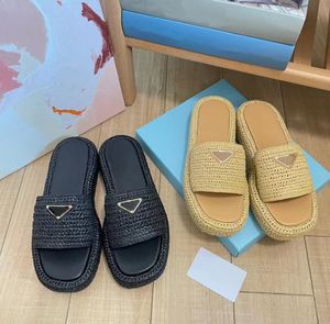 Women's platform slippers designer Gladiator Raffia woven slippers summer Outdoor beach shoes sandals Fashion Women Luxury handmade Straw Scuffs slipper