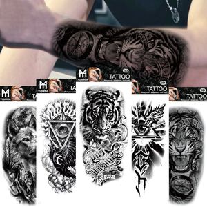 Vattentät tillfällig falsk tatuering överarm Human Wolf Head Totem Arabisk text En gång Fake Tattoo Manliga kvinnliga klistermärken