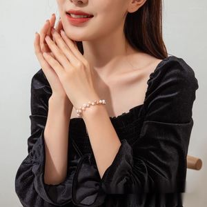 Strand Freshwater Pearl Bracelet Hand Jewelry For Women One Piece Small Ornament Copper Plating Rose Gold Oblate Girl Gift