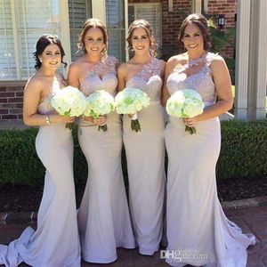 New Mermaid Bridesmaid Dresses Charming One Shoulder Lace Appliques Backless Formal Party Dresses Sweep Train Wedding Guest Gowns202w