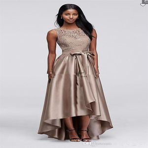 2019 Brown Sequin Lace Dress with Mikado Skirt Mother of the Bride Groom Dresses High Low Jewel Women Formal Party Prom Dress with250z