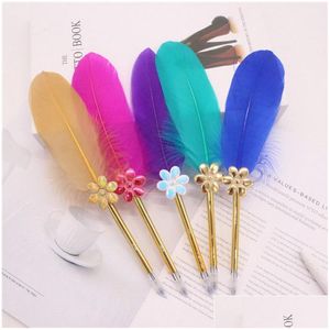 Ballpoint Pens Retro Feather Pen Plastic Student Writing Black Ink Office Gift Stationery Drop Delivery School Business Industrial Su Dhrvj