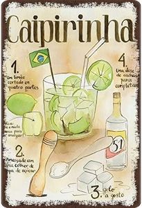 Leathercraft Tail Recipe Recipe Caipirinha Cachaca Brazil Light Background Metal Tin Sign Decorative Sign Garden Tin Kitchen Bar Coffee