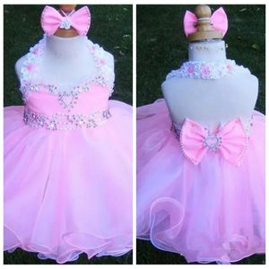 Halter 2019 Lovely Toddler Girls Pageant Dresses Beaded Sleeveless With Bow Organza Flower Girls Dress Cupcake Pageant Formal Wear248N