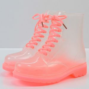 Rain Boots Ankle Platform Galoshes Lace Up Transparenta Waterproof Shoes Motorcykel Jelly Rainboots Fashion Woman 230721