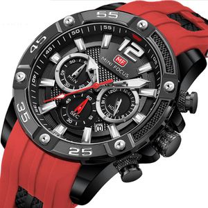 MINI FOCUS 0349G Multifunction Luminous Dial Quartz Mens Watches Sport Date Watch Silicone Band Wristwatches With Working Subdials1715