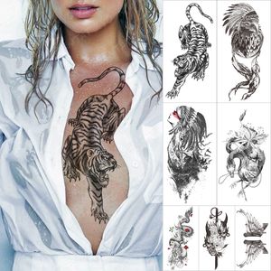 Adesivo de tatuagem temporária à prova d'água Tigre Animais da velha escola Tatuagens em flash Prajna Espada Águia Floresta Arte corporal Braço Tatuagem falsa