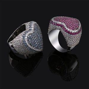 Ice Out Heart Shape Rings For Men Fashion Hip Hop Jewelry Silver Plated Pave Micro Hiphop Rings321W