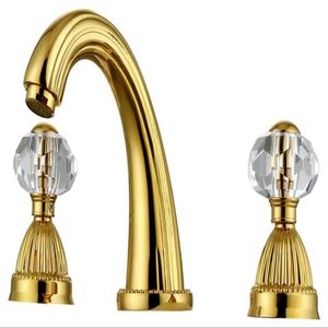 Gold PVD 8 widespread bathroom Lavatory Sink faucet Crystal handles Mixer tap deck mounted243N