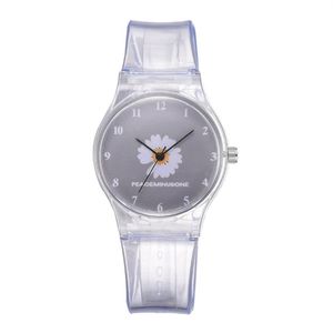 Small Daisy Jelly Watch Students Girls Cute Cartoon Chrysanthemum Silicone Watches Transparent Band Grey Dial Wristwatches281v