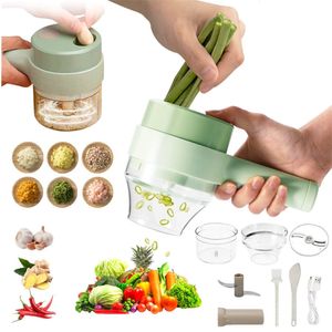 Fruit Vegetable Tools 4 in 1 Handheld Electric Slicer USB Rechargeable Portable Food Processor Garlic Chili Onion Celery Ginger Meat Chopper 230721
