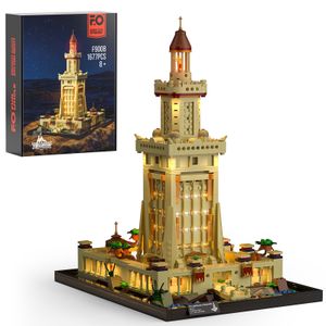 Figuras de brinquedos de ação Funwhole Iluminação Buildings Defina o farol de Alexandria Construction Blocks Modelo 1677 PCS para adolescentes e adultos 230721