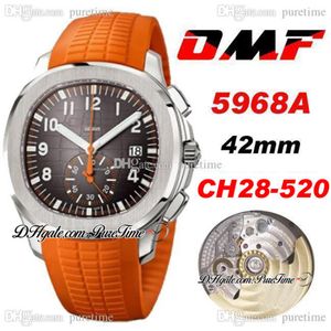 OMF 5968A ETA A7750 A520 Automatic Chronograph Mens Watch Steel Case Gray Texture Dial Orange Rubber Strap Date Spure Edition 2021272W