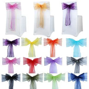 Faixas 100 pçs cadeira organza arcos suprimentos para festa de casamento decoração de natal dia dos namorados decoração de tecido transparente 230721