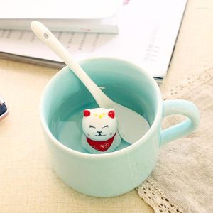 Muggar Creative Cartoon Ceramic Coffee Mug Hushåll Porslin Söt 3D Animal Par Milk Tea Cup Novelty Födelsedagspresenter Drinkware